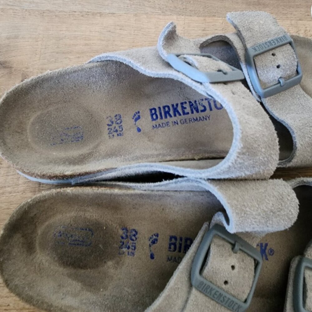 Birkenstock Arizona Sandals, Grey Suede Cork Sandals - Picture 3 of 10